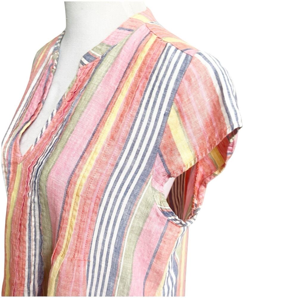 Sundays Striped Linen Sheath Dress Multicolor Size 2/Medium V-Neck Boho Beachy - Picture 6 of 16